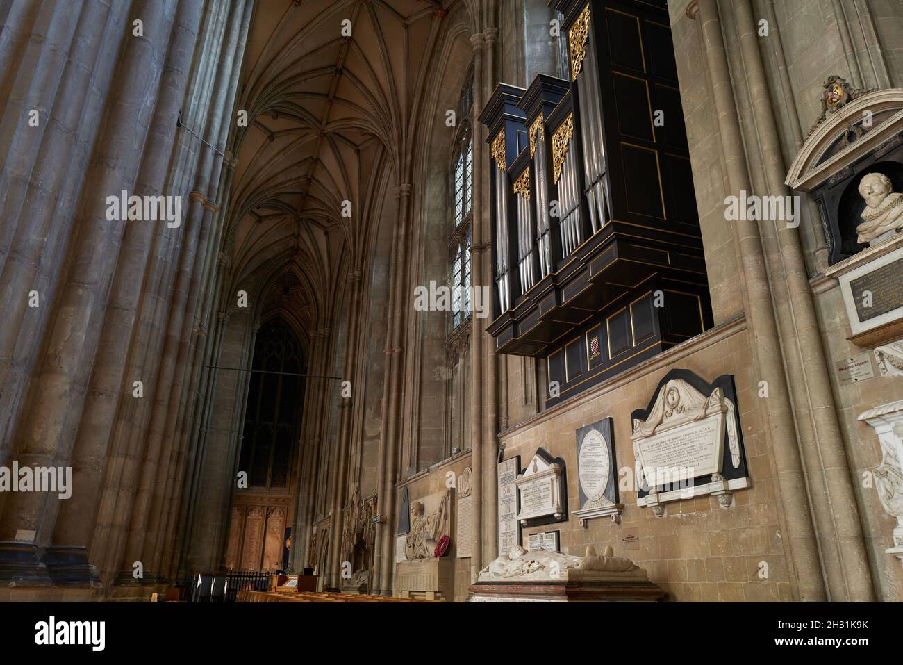 Organ on wall of the north aisle next the nave at Canterbury cathedral, England. Stock Photo