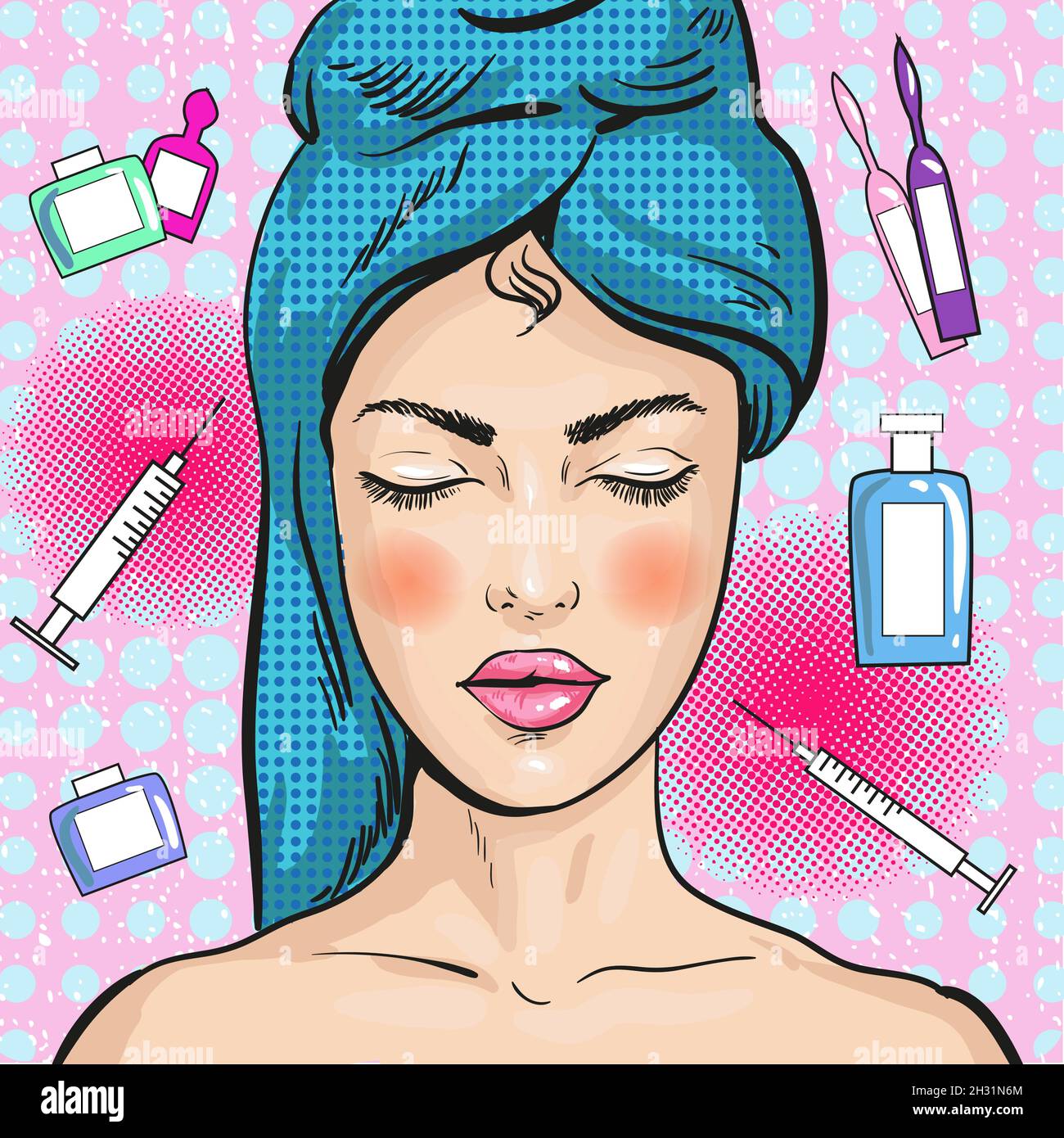 Vector illustration of woman in beauty salon, pop art style Stock Vector