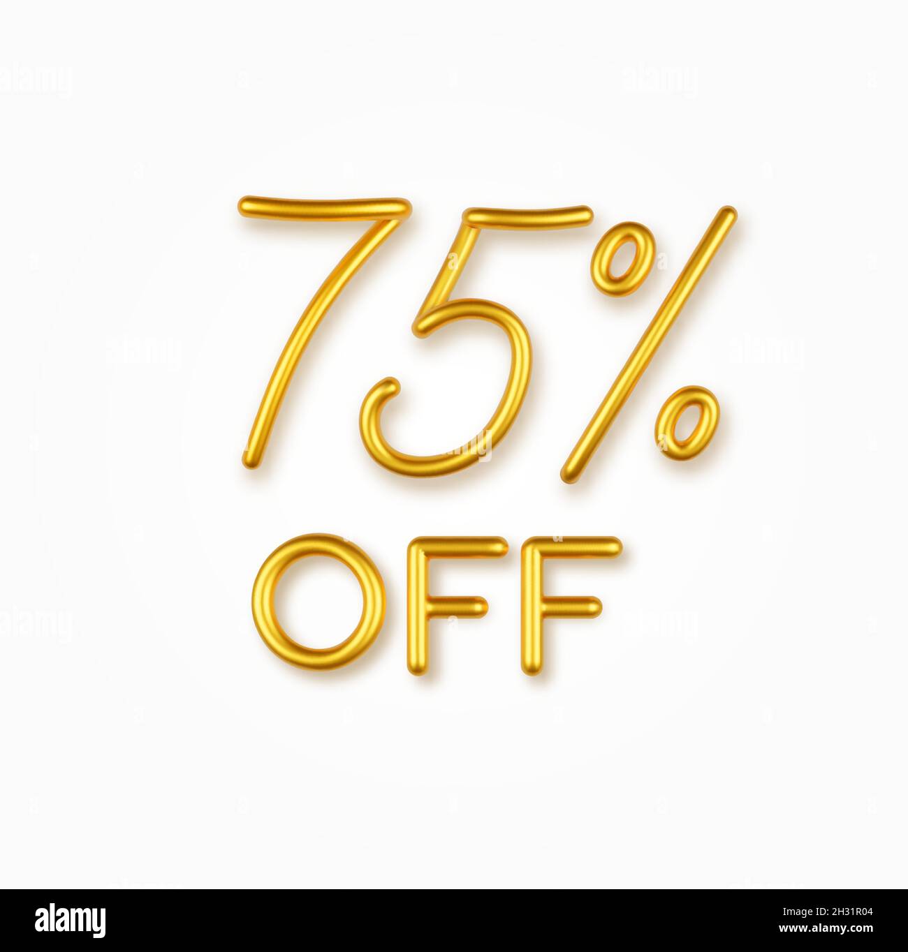 75 percent off golden realistic text on a light background . Stock Vector