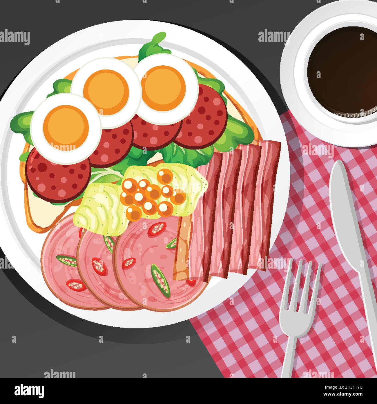 Healthy breakfast set on the table illustration Stock Vector Image ...