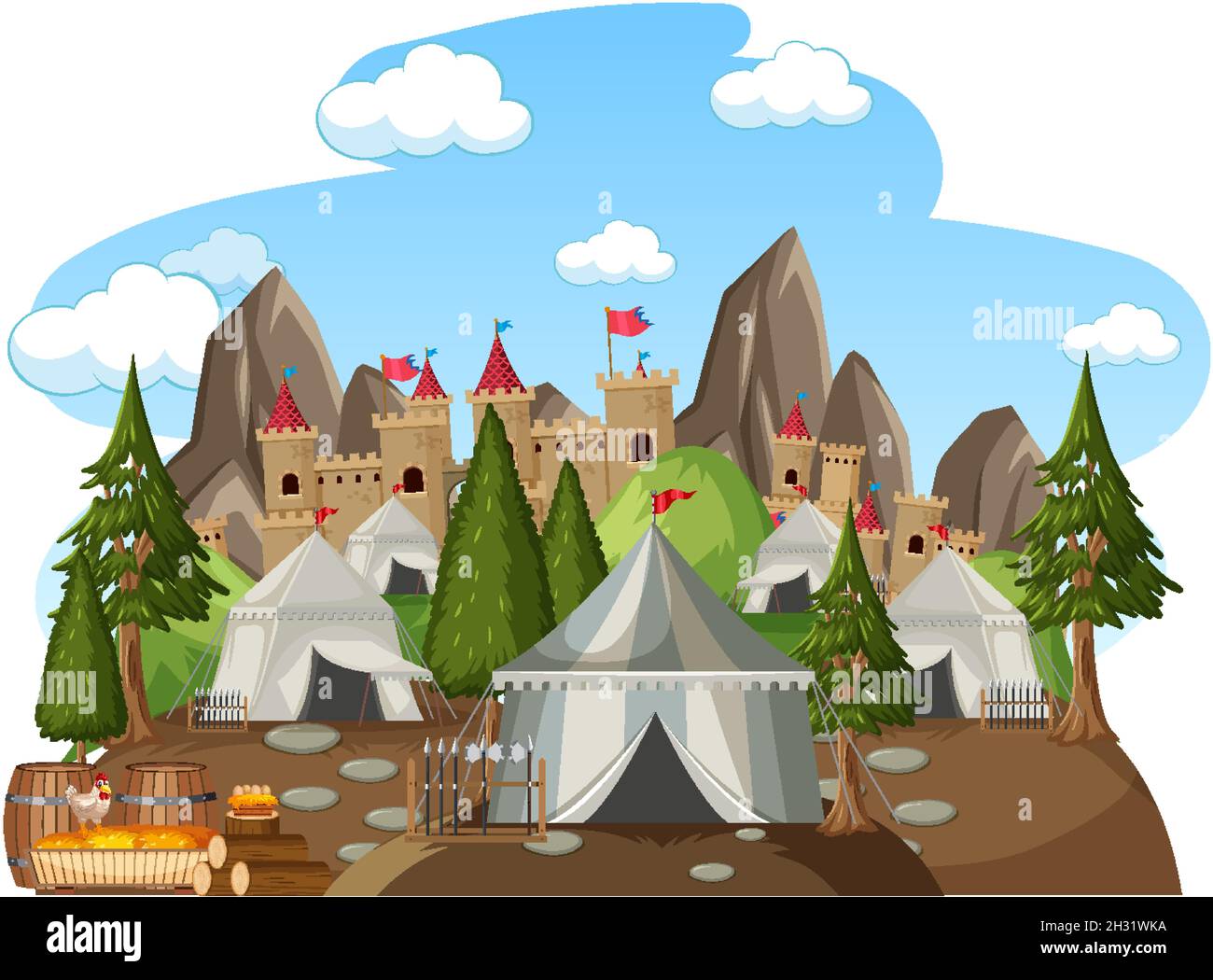 Military medieval camp on white background illustration Stock Vector ...