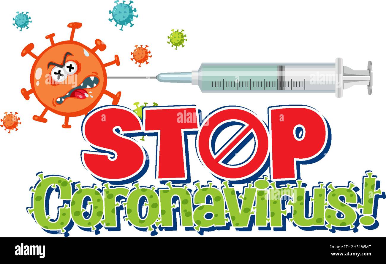 Stop Coronavirus banner with covid-19 character wearing medical mask ...