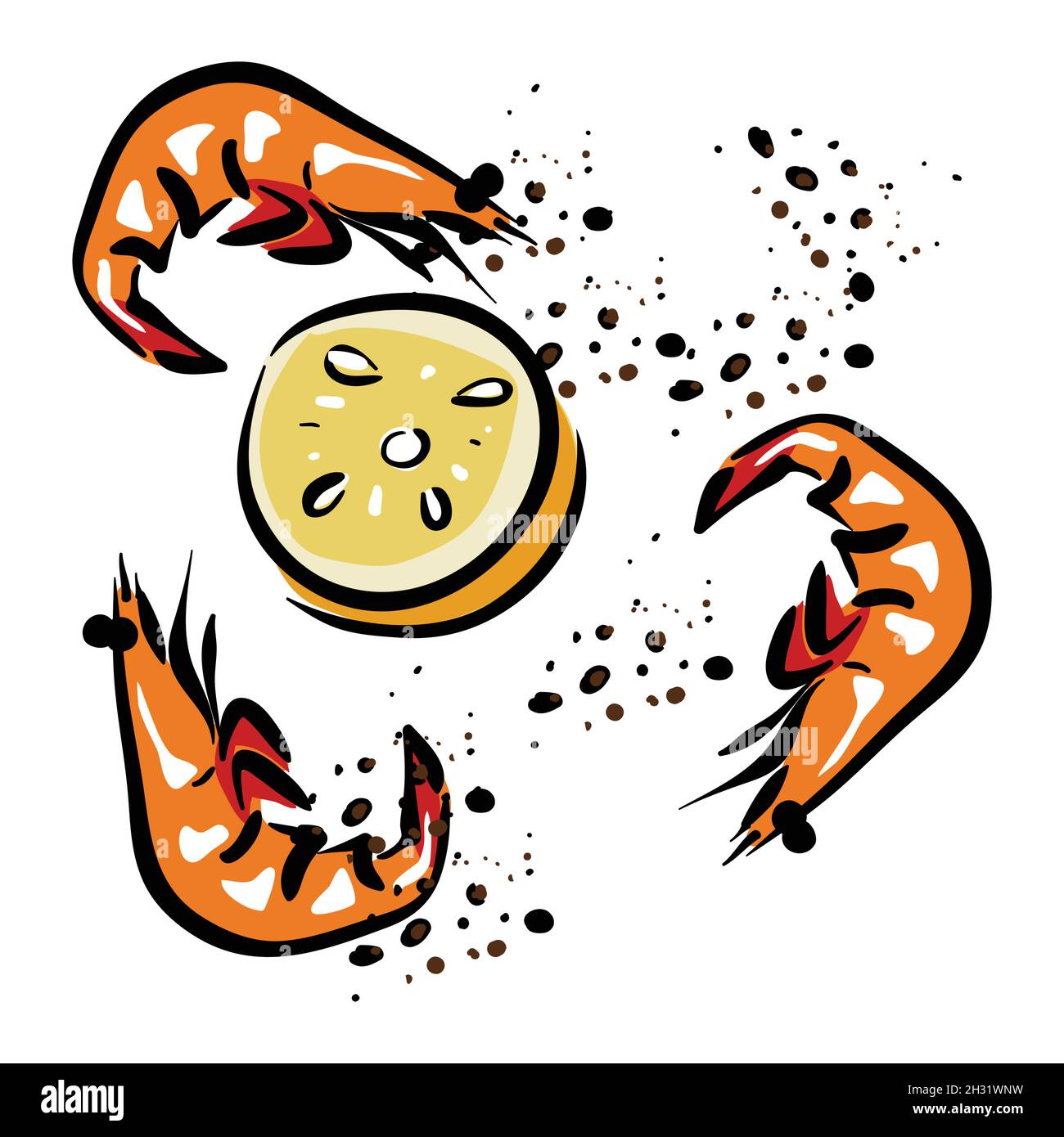 Shrimp and lemon vector illustration Stock Vector