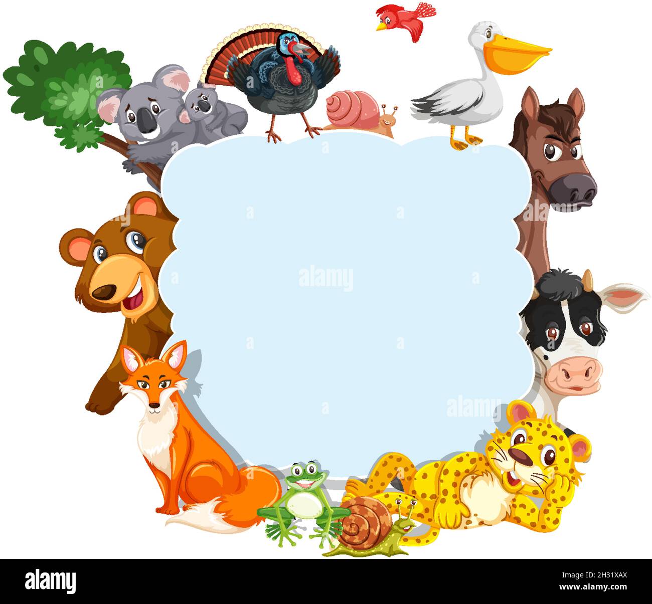 Empty cloud banner with various wild animals illustration Stock Vector ...