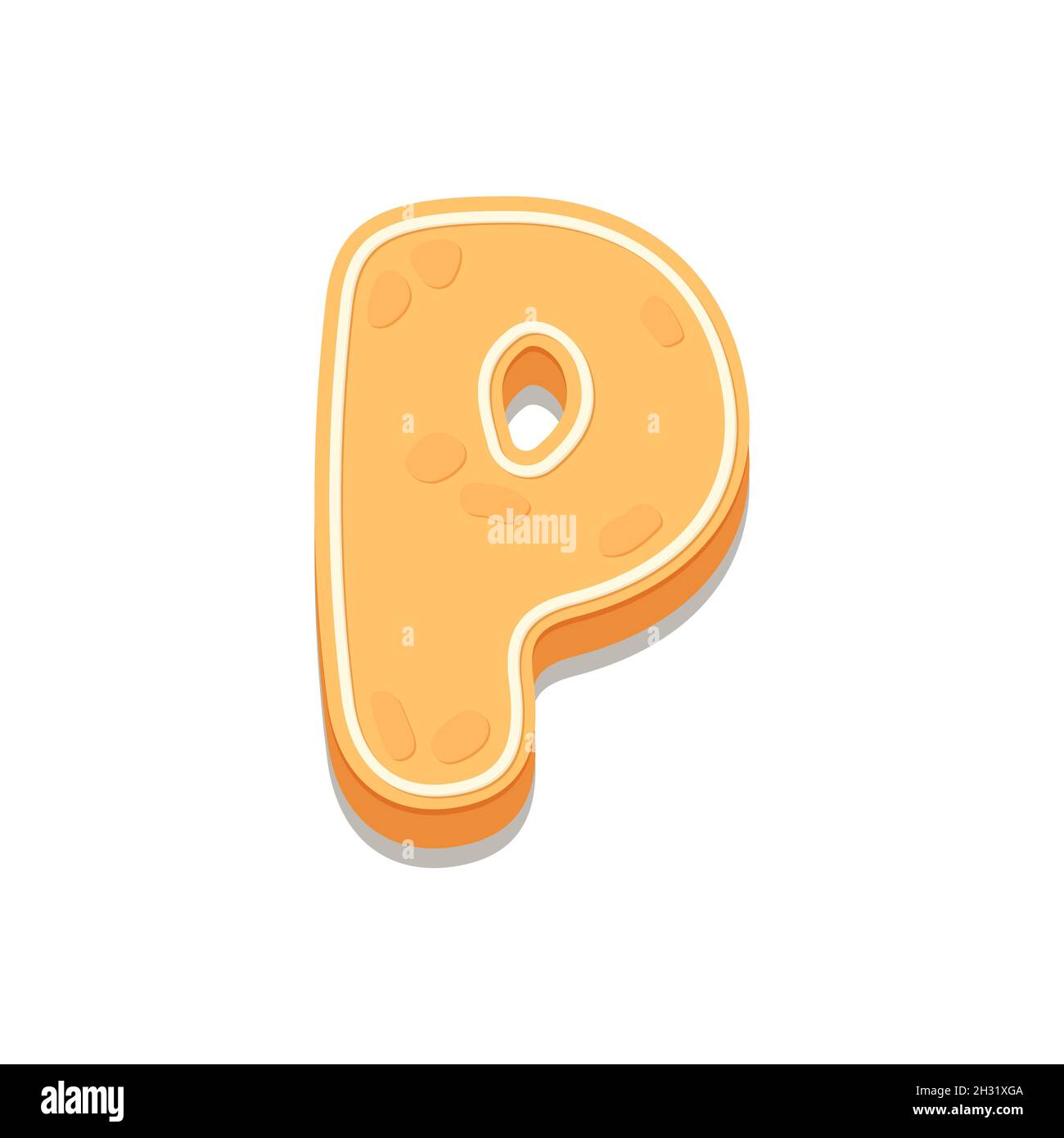Gingerbread Cookies letter P. Cartoon letter with icing sugar covering. Vector illustration for your design. Stock Vector