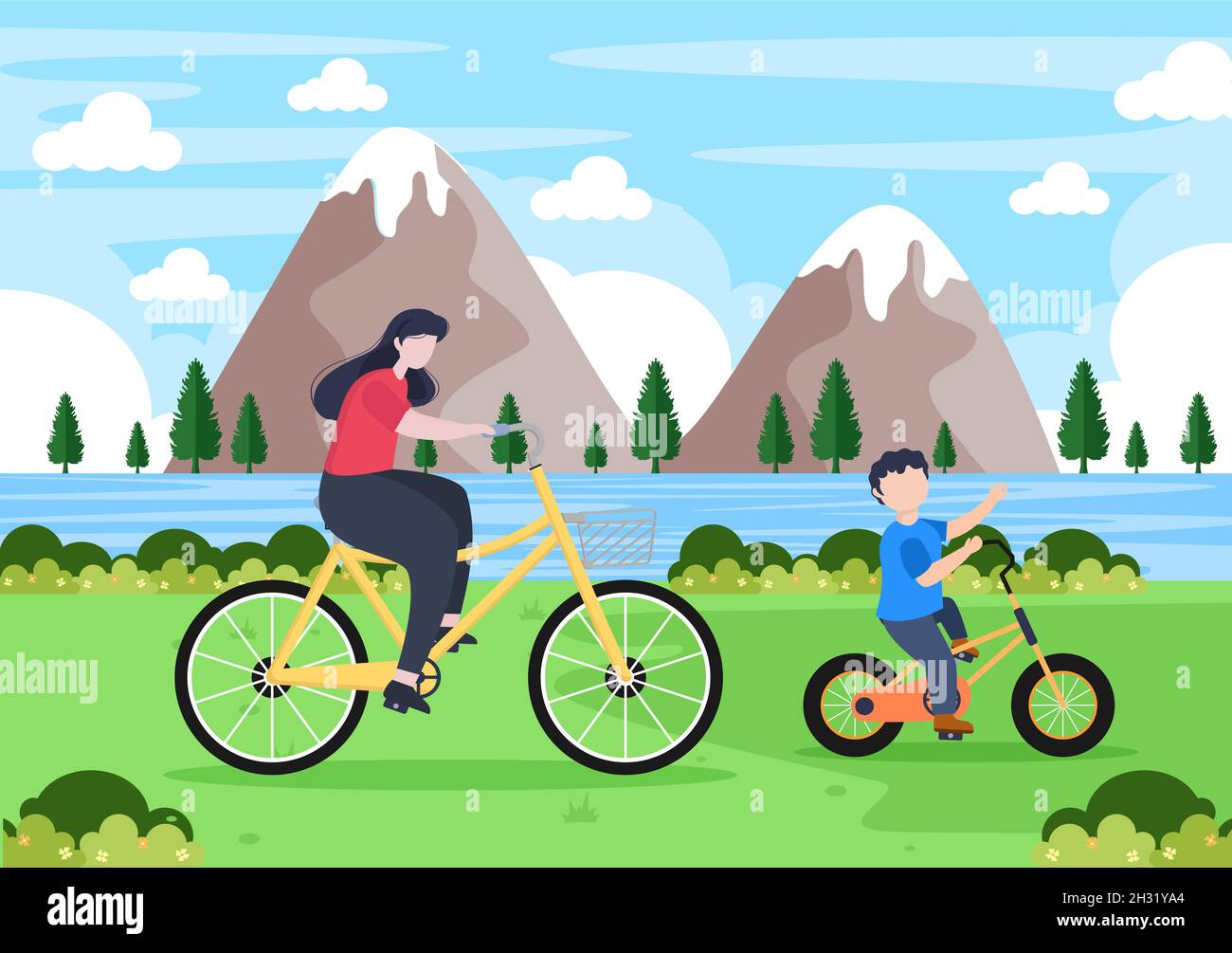 Bicycle Vector Flat Illustration. People Riding Bikes, Sports and