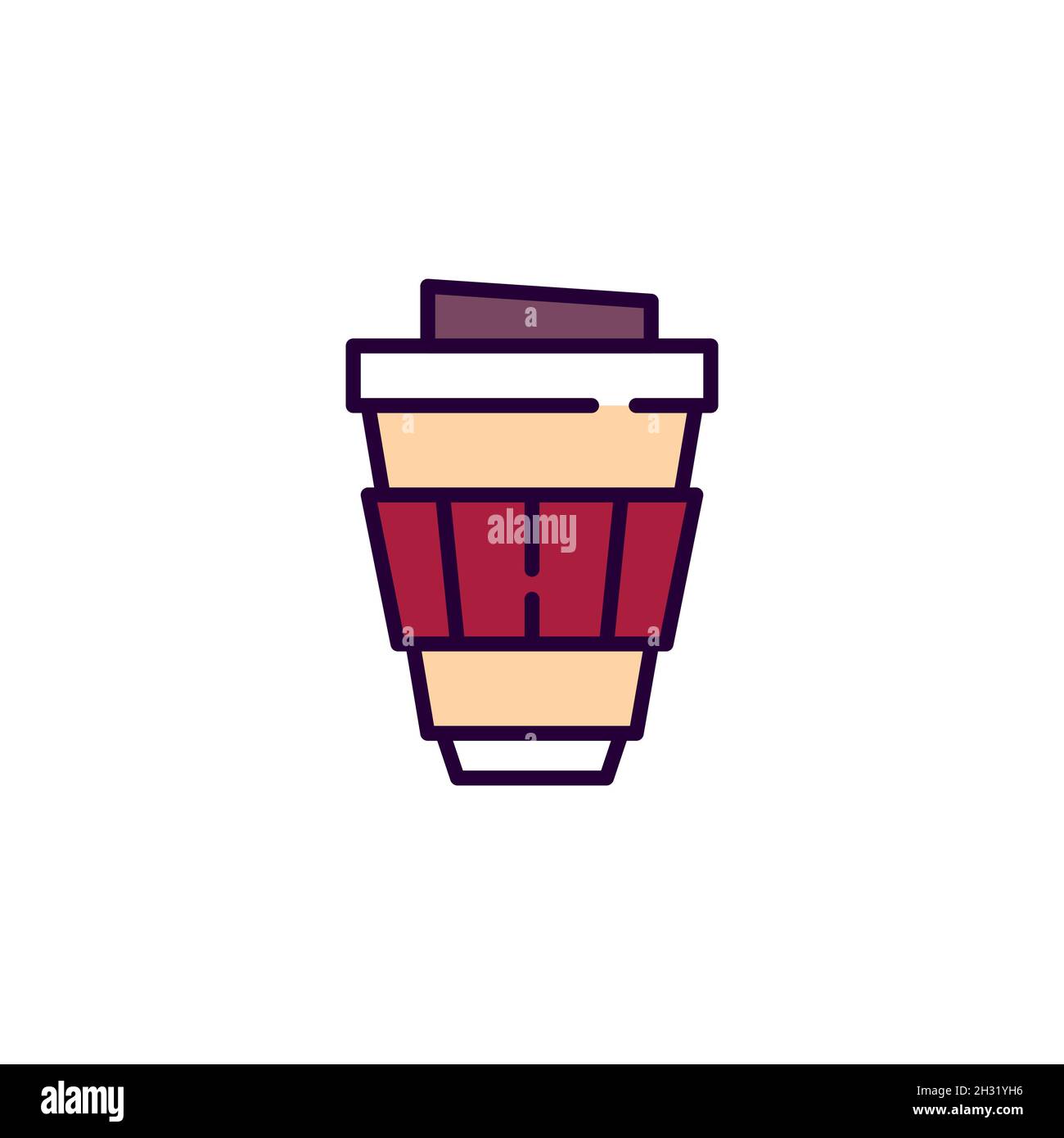 Coffee in a takeaway paper cup. Pixel perfect, editable stroke colorful line art icon Stock Vector
