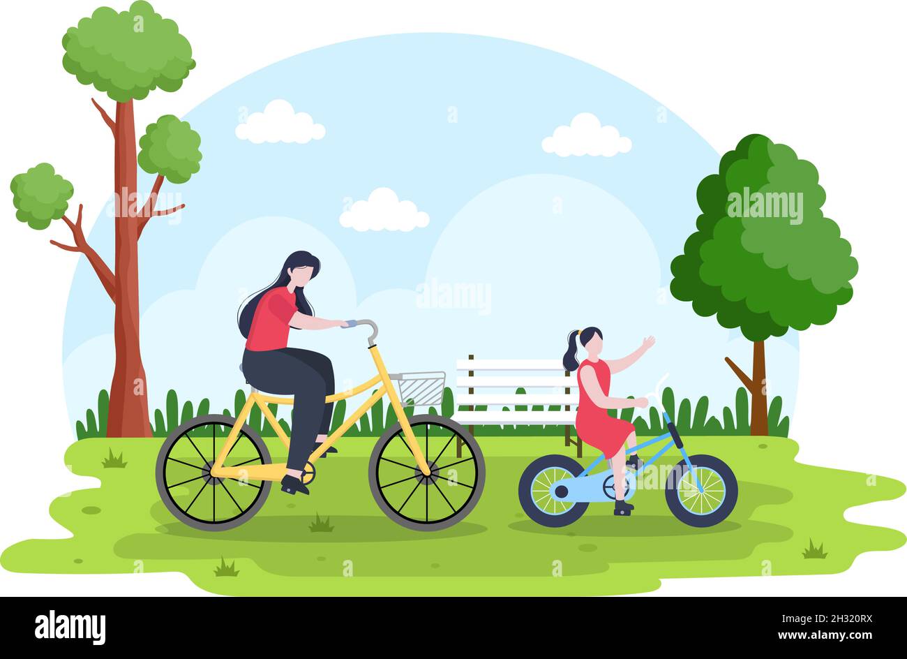 Bicycle Vector Flat Illustration. People Riding Bikes, Sports and