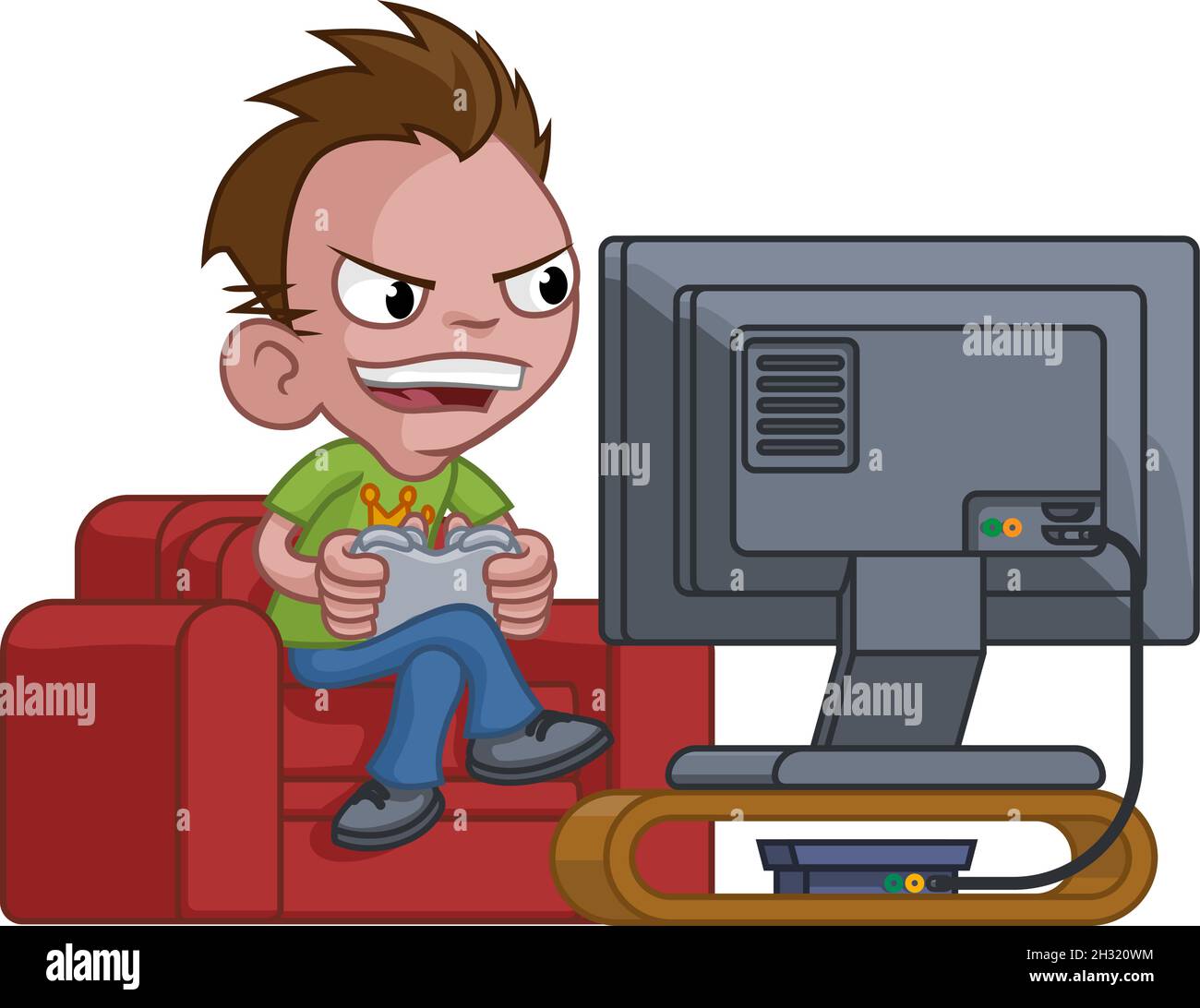 Kid Boy Gamer Playing Video Games Console Cartoon Stock Vector