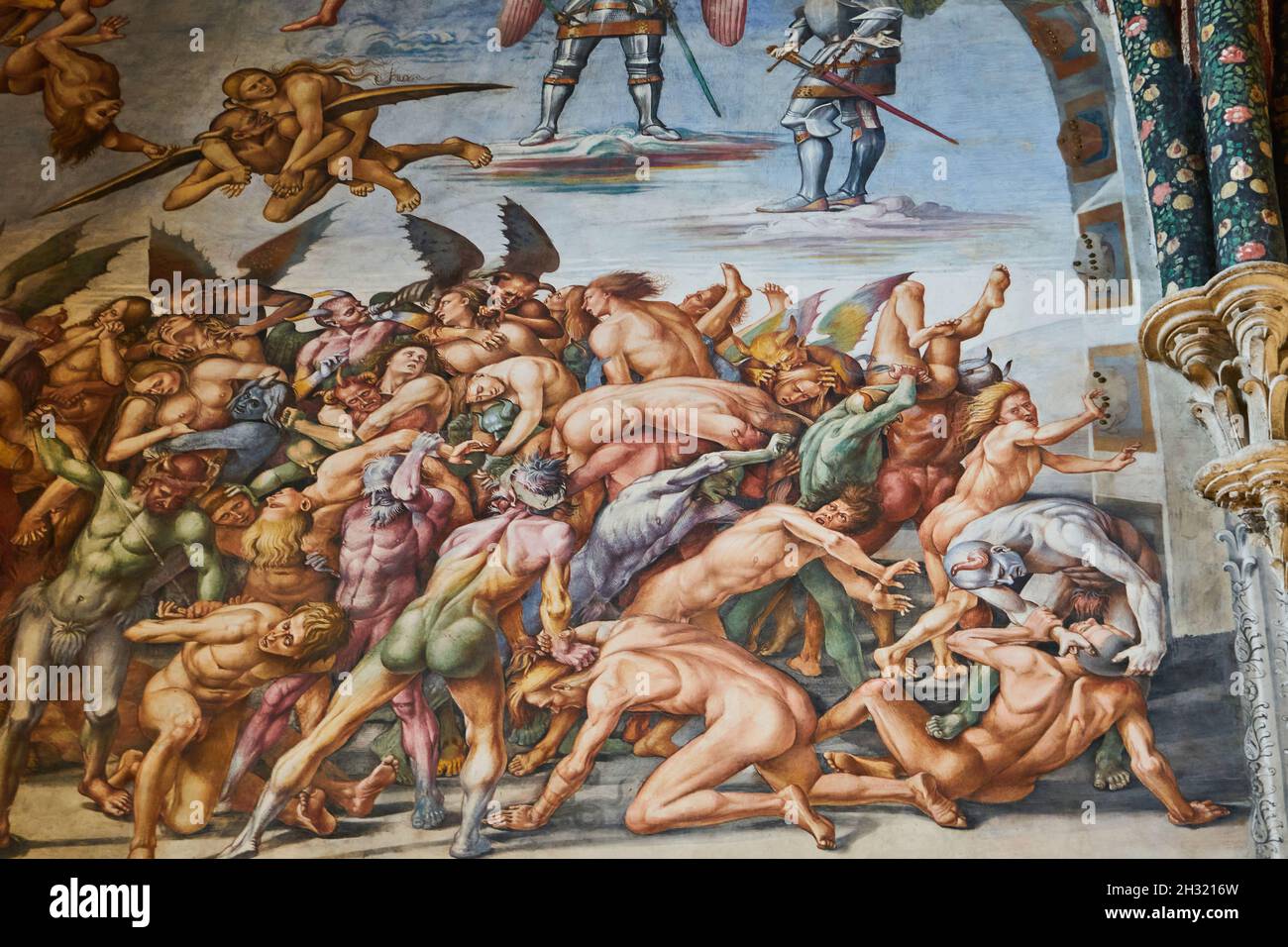 Detail, das Jüngste Gericht, die Verdammten, Freskenzyklus von Luca Signorelli, Kapelle San Brizio, Dom von Orvieto, Provinz Terni, Umbrien, Italien Stock Photo