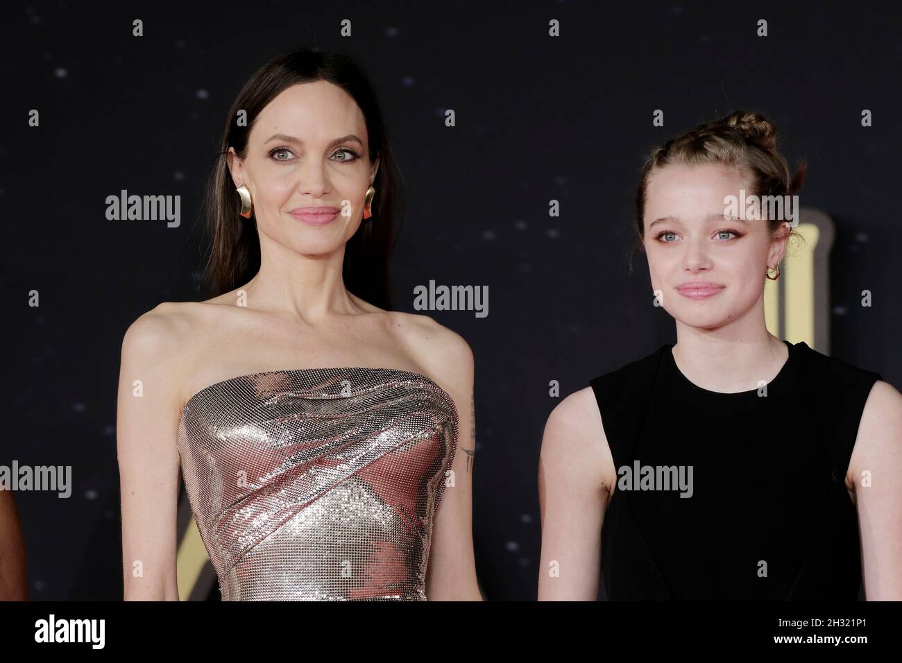 (L-R) Angelina Jolie and Shiloh Jolie-Pitt attend the red carpet of the movie 'Eternals' during the 16th Rome Film Fest 2021 Stock Photo