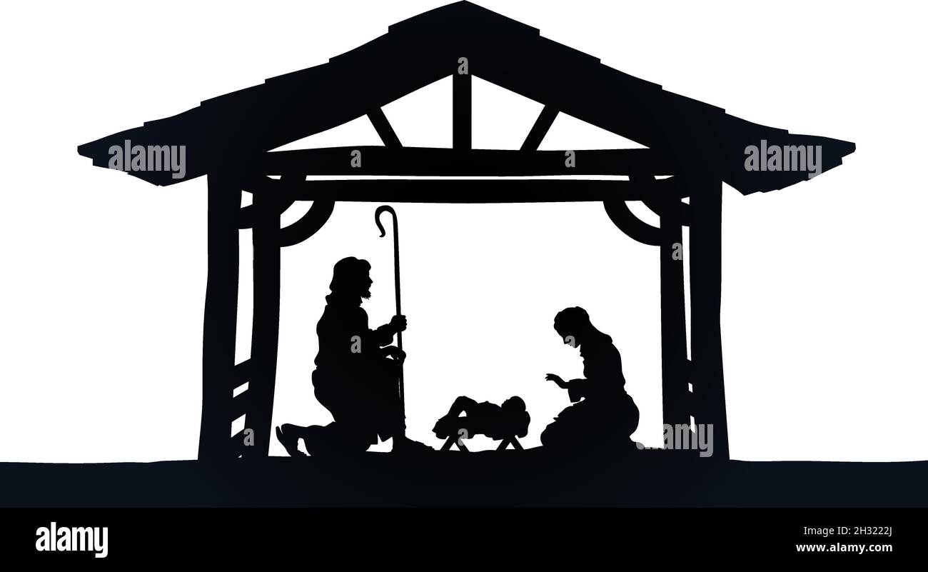 Christmas Nativity Scene Jesus Manger Silhouette Stock Vector