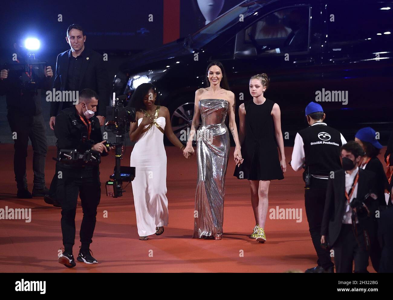 Rome, Italy. 24th Oct, 2021. Zahara Marley Jolie-Pitt, Angelina Jolie, and Shiloh Jolie-Pitt attend the red carpet of the movie 'Eternals' during the 16th Rome Film Fest 2021 on Sunday, October 24, 2021 in Rome, Italy. Photo by Rocco Spaziani/UPI Credit: UPI/Alamy Live News Stock Photo