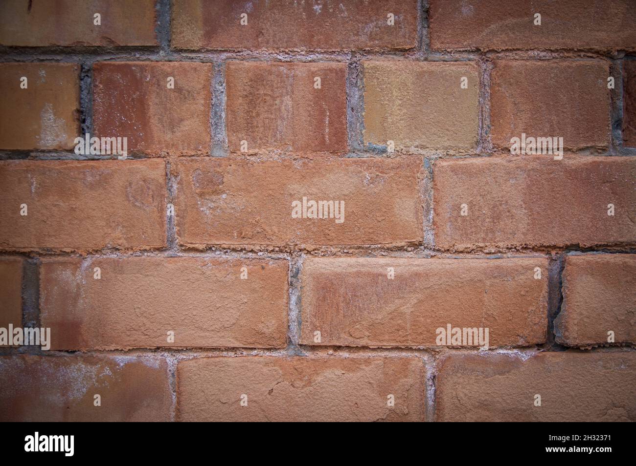 Grey white black red orange old vintage brick wall background. Rustic  cemented dark brick house wall texture with grunge surface. Shabby Building  Facade With Damaged Plaster. Aged weathered exterior Stock Photo -