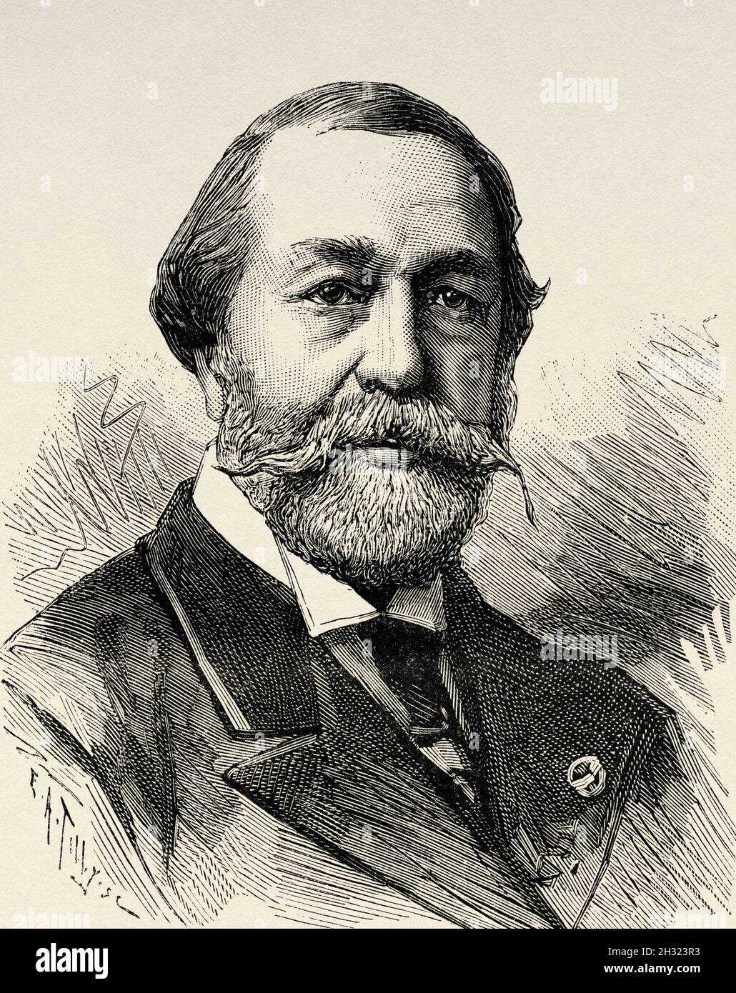 Théodose Achille Louis Vicomte du Moncel. Théodore du Moncel (1821-1884) was a prominent French physicist and advocate of the use of electricity. In 1879 he founded the journal La lumière électrique. Old 19th century engraved illustration from La Nature 1883 Stock Photo