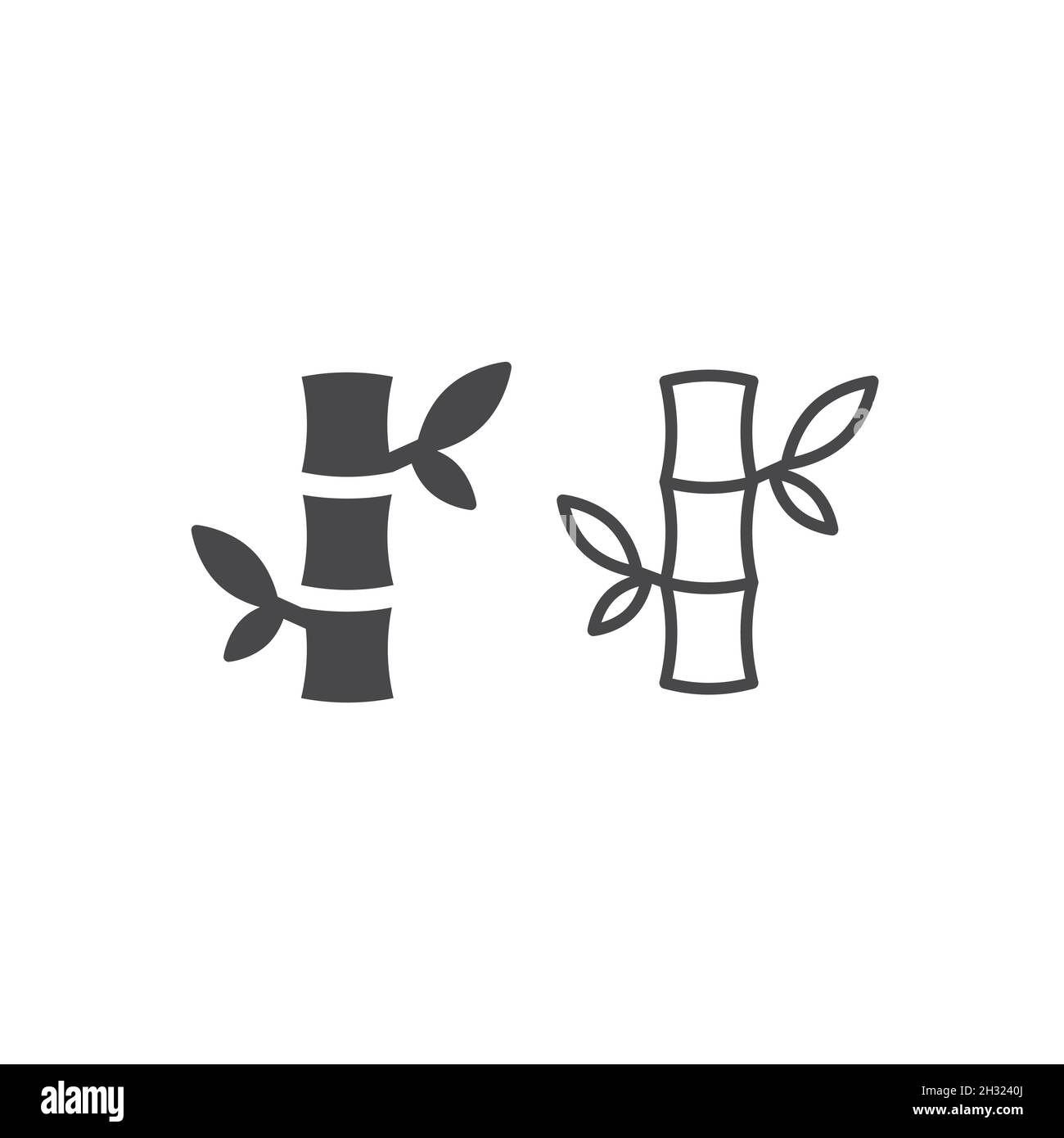 Bamboo line and glyph black vector icon. Simple bamboo with leaves symbol. Stock Vector