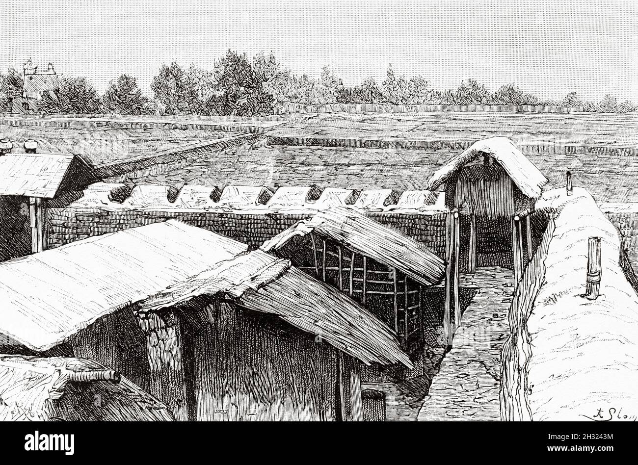 Chinese fortification in front of Bac Ninh, Vietnam. Asia. Old 19th century engraved illustration A campaign in Tonkin by Charles Edouard Hocquard from Le Tour du Monde 1889 Stock Photo