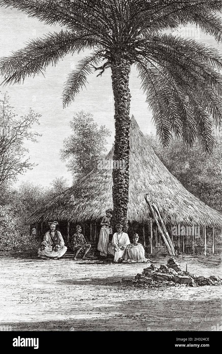 Becary-Lombi. Guinea-Bissau Africa. Old 19th century engraved illustration, Journey through Senegambia and Portuguese Guinea by captain Henri Brossard-Faidherbe (1855-1893) from Le Tour du Monde 1889 Stock Photo