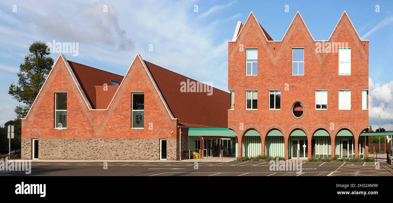 Two new Prep school red brick buildings part of upgrade project add more modern educational facilities at famous independent Brentwood School Essex UK Stock Photo