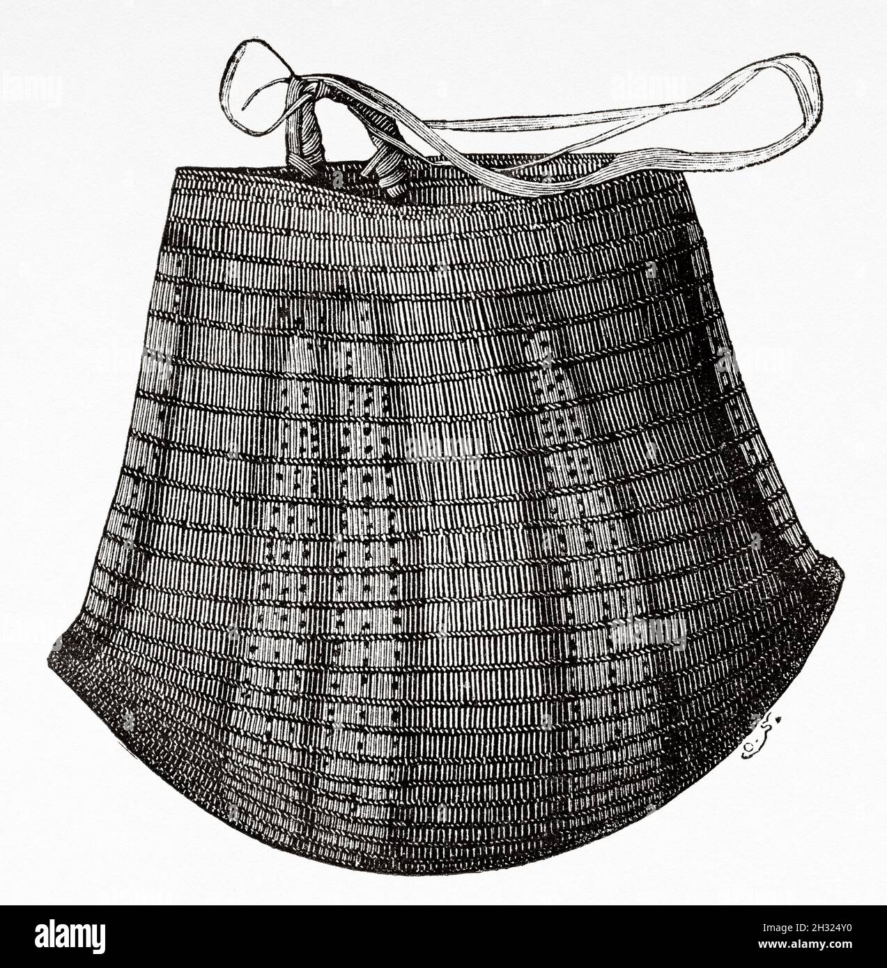 Typical traditional aboriginal basket of Herbert River painted with human blood. Queensland, Australia. Old 19th century engraved illustration, Journey to Northeast Australia by Carl Lumholtz 1880-1884 from Le Tour du Monde 1889 Stock Photo