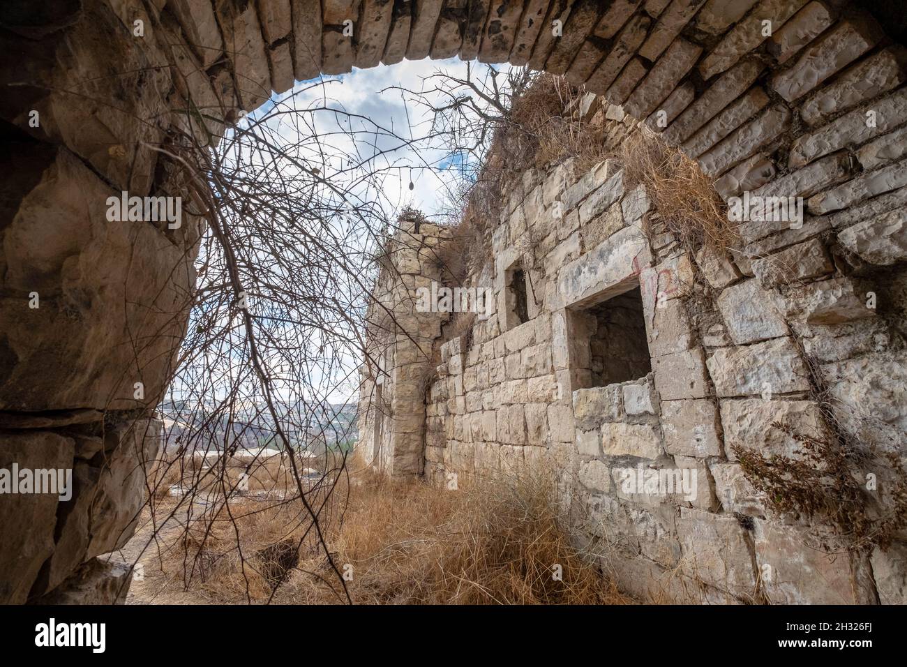Israel, Jerusalem, Lifta, a deserted Arab village on the outskirts of Jerusalem. Its population was driven out during efforts to relieve the Siege of Stock Photo