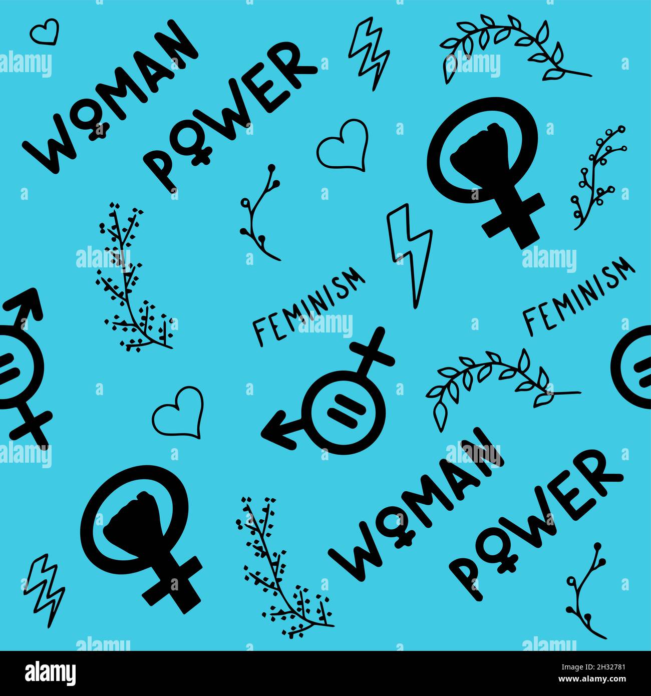 Seamless Pattern Doodle Signs Of Feminism Women S Rights Grunge Hand