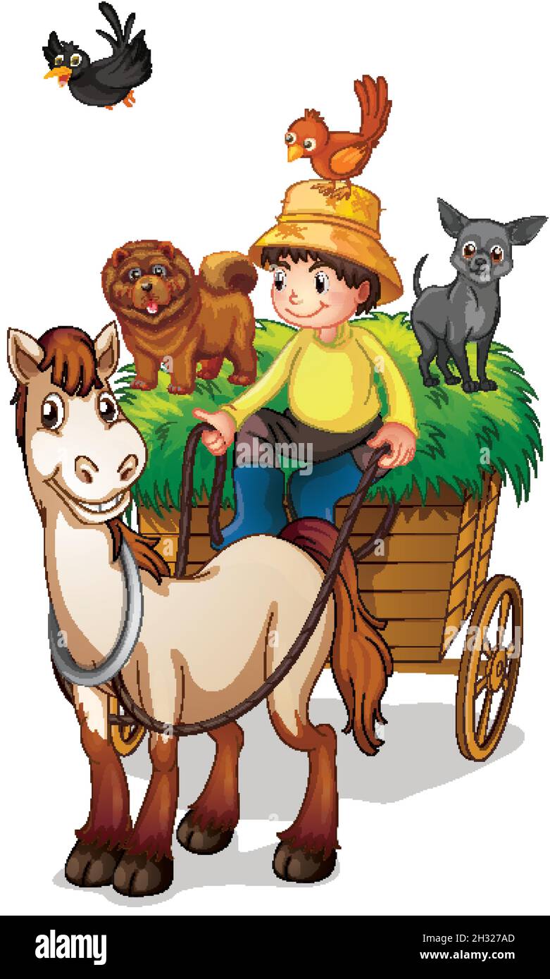 Horse carriage with farm animals illustration Stock Vector Image & Art ...