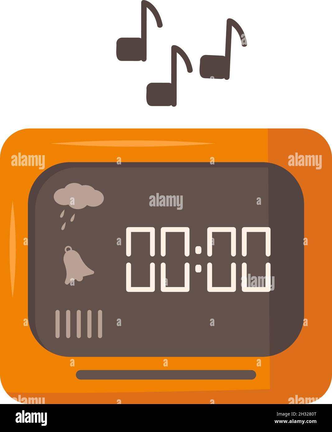 Electric alarm clock icon with signs of bell and cloud with rain