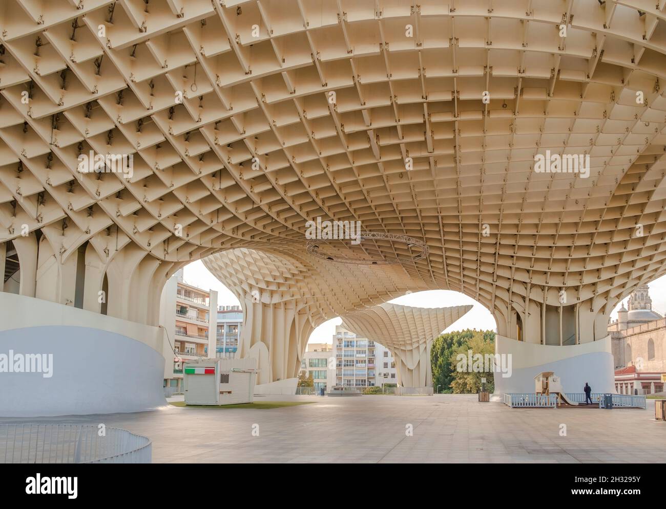 Metropol Parasol is a wooden structure located at La Encarnacion square, in the old quarter of Seville, Spain. It was designed by the German architect Stock Photo