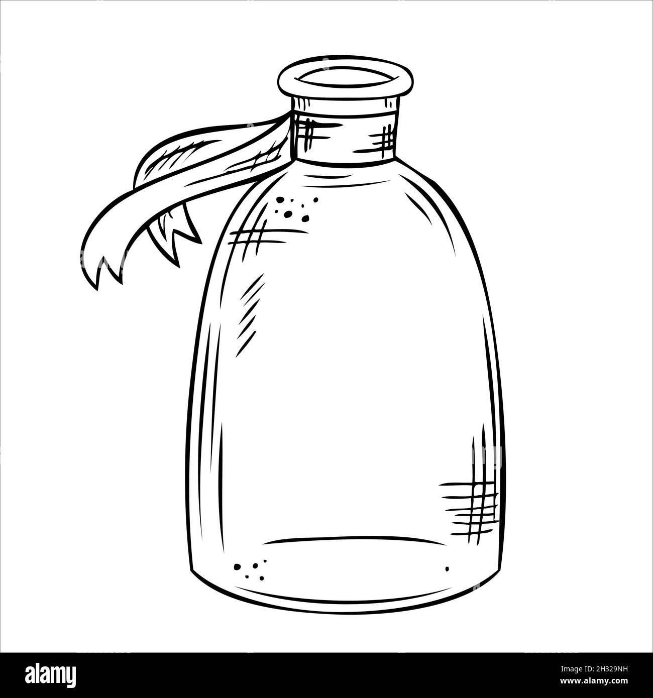 Isolated vector bottle. Line art empty transparent glass vial, bottle