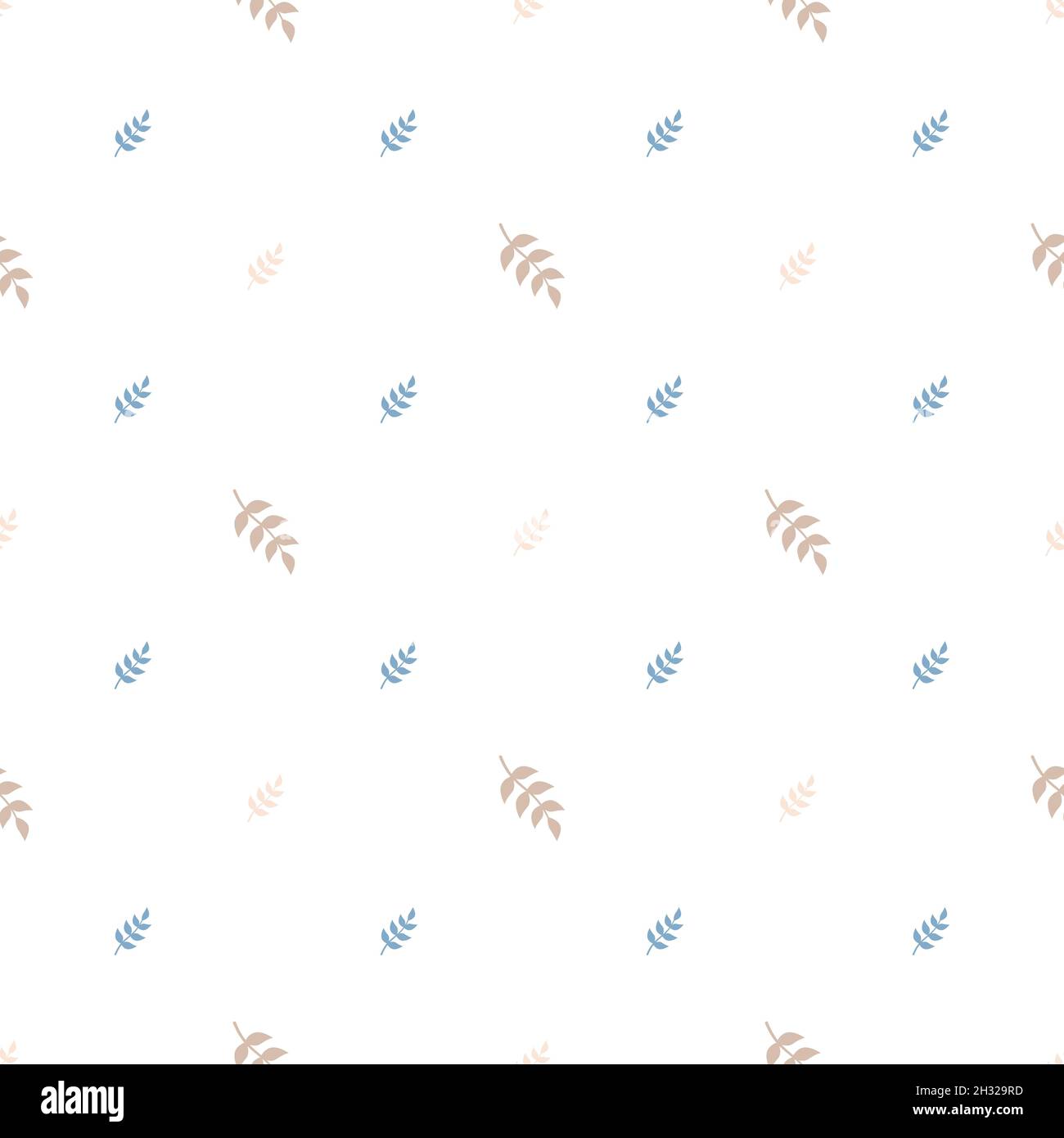 Cute simple seamless pattern with blue and beige leaves and twigs ...