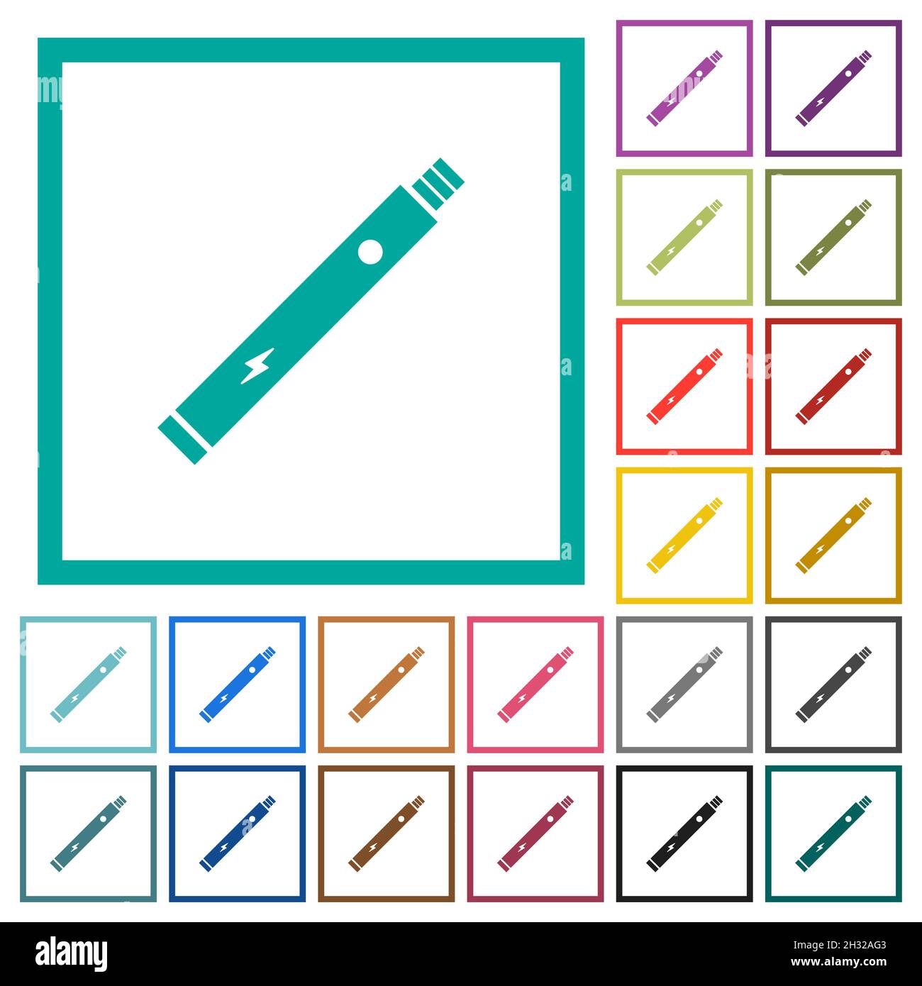 Electronic cigarette solid flat color icons with quadrant frames on white background Stock Vector