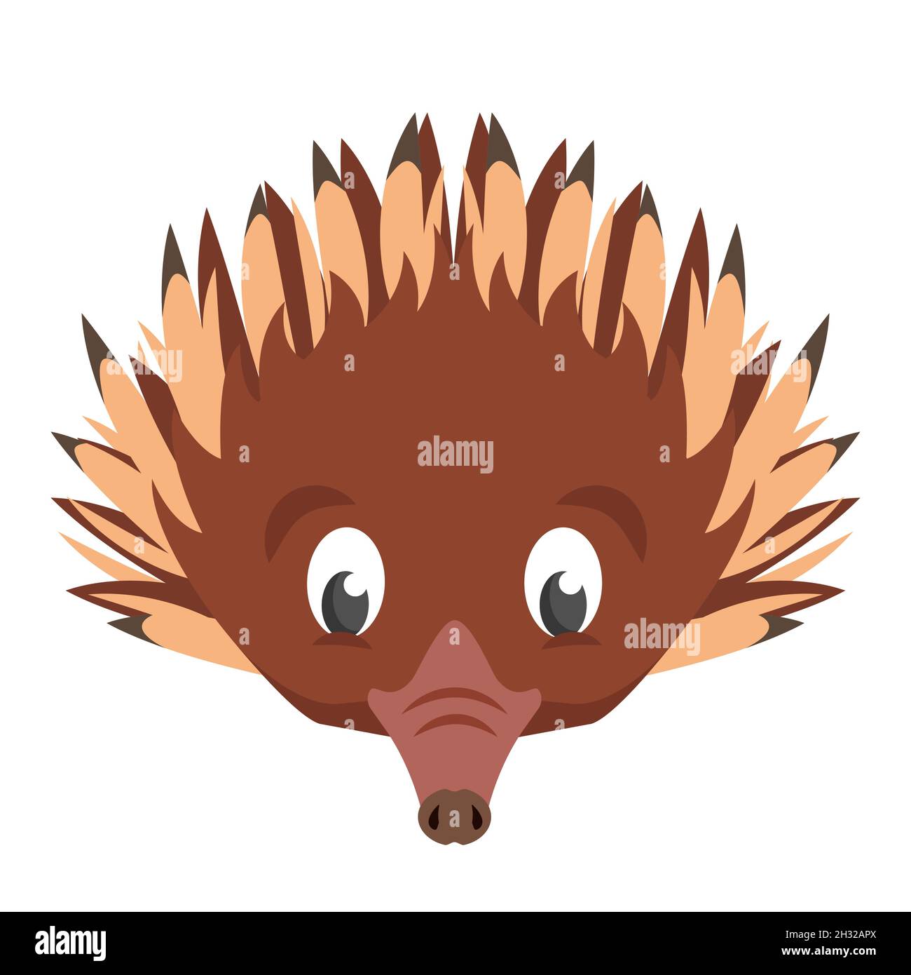 Echidna face front view. Animal head in cartoon style. Stock Vector