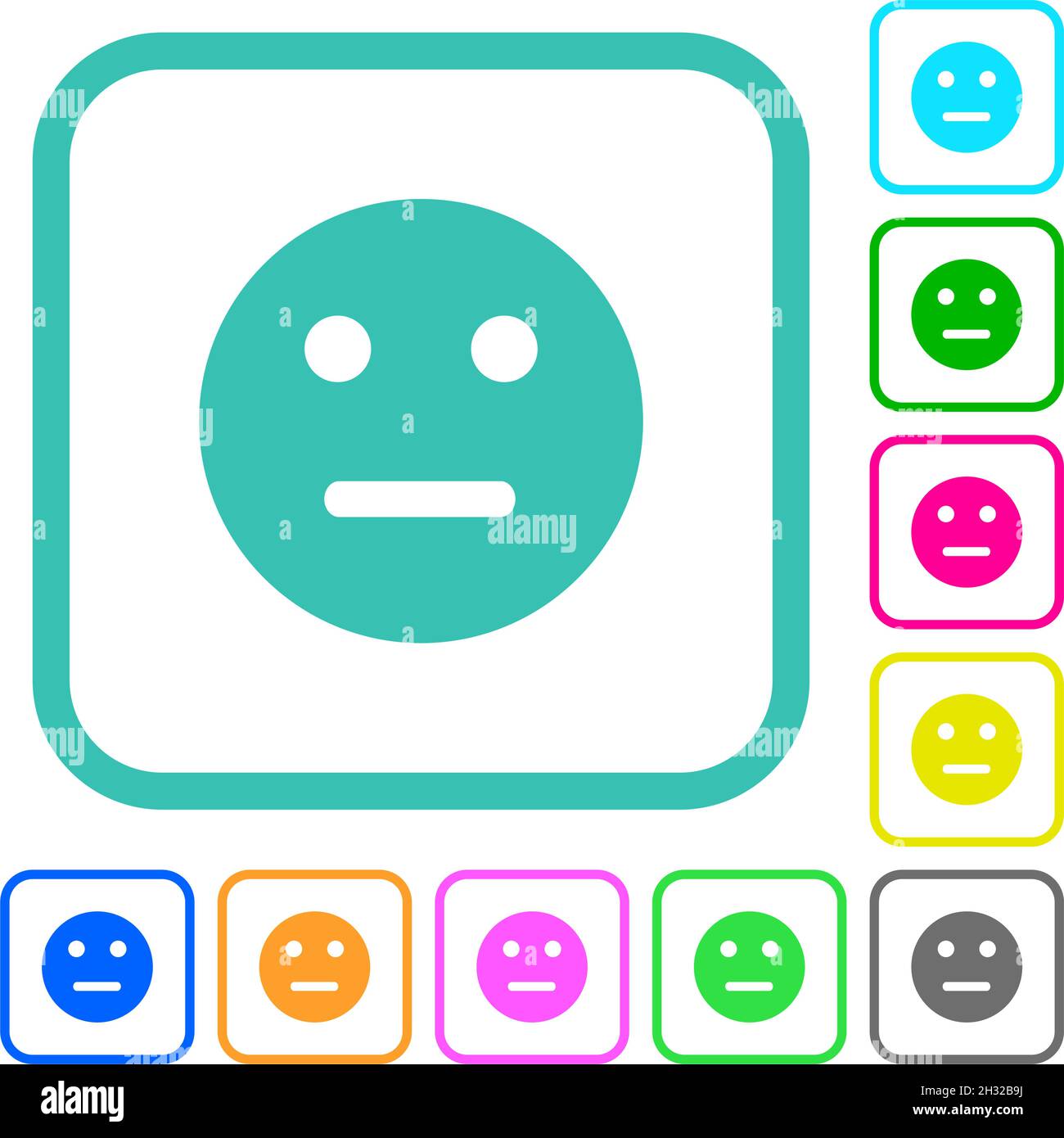 Neutral emoticon solid vivid colored flat icons in curved borders on ...
