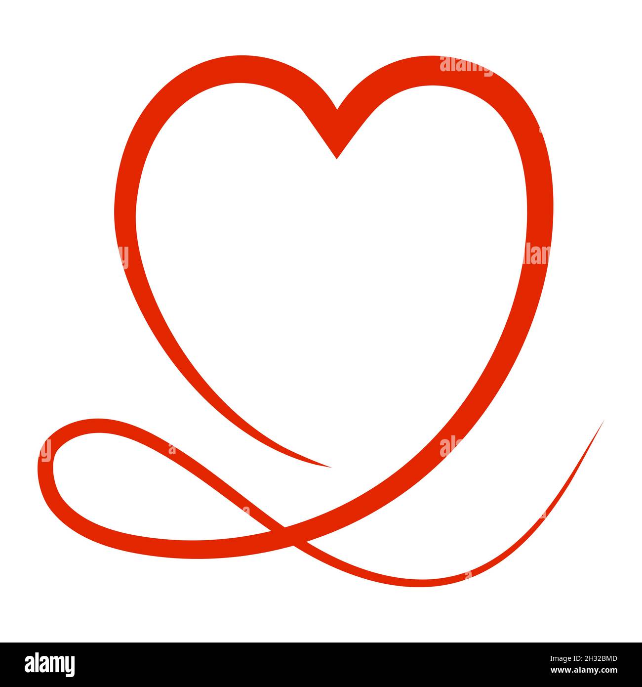 Red heart is a calligraphic sketch in the style of doodles for a romantic Valentines Day greeting card Stock Vector