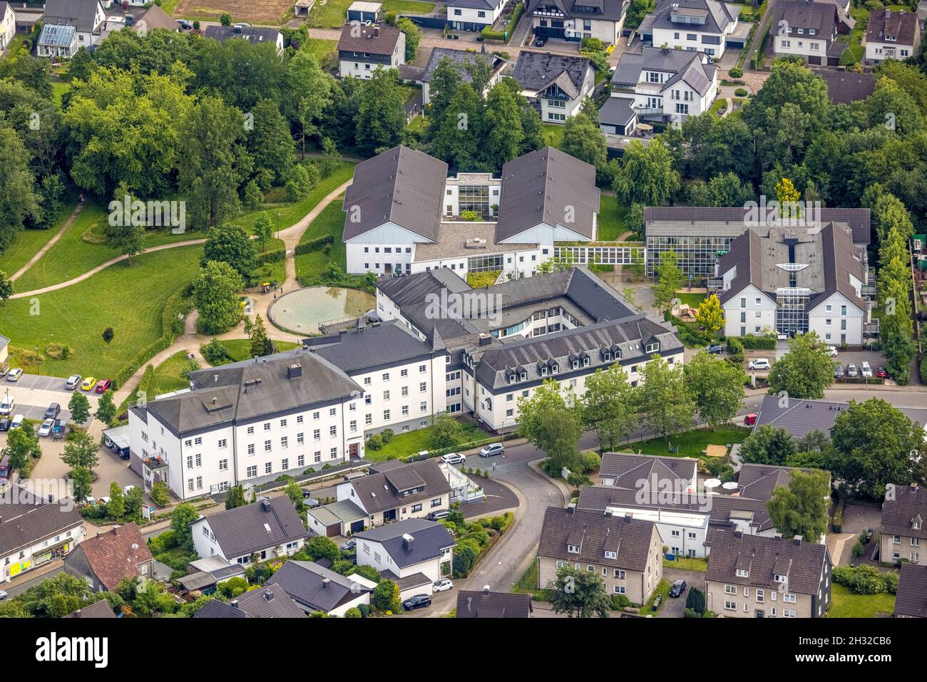 Aerial view, Seniorenzentrum St. Gerhardus, Drolshagen, Sauerland, North Rhine-Westphalia, Germany, retirement home, nursing home, care and nursing, D Stock Photo