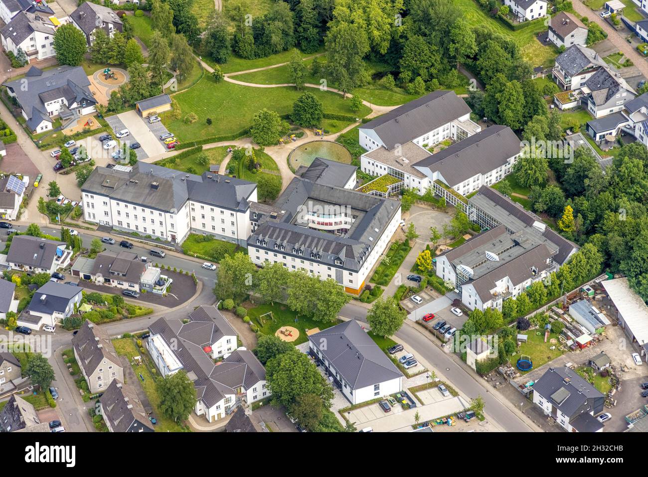 Aerial view, Seniorenzentrum St. Gerhardus, Drolshagen, Sauerland, North Rhine-Westphalia, Germany, retirement home, nursing home, care and nursing, D Stock Photo