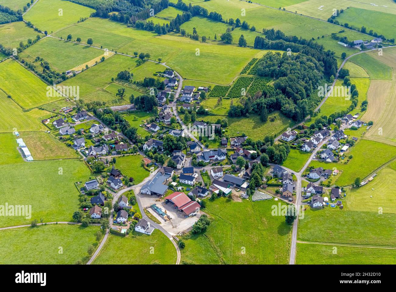 Aerial view, location view Halbhusten, Drolshagen, Sauerland, North Rhine-Westphalia, Germany, DE, Europe, property tax, real estate, aerial photograp Stock Photo