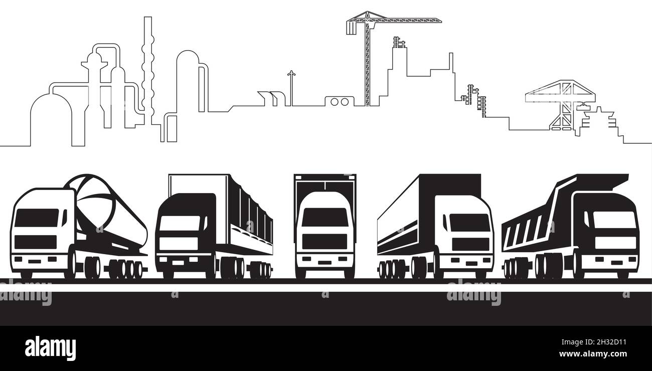 Trucks for different industries - vector illustration Stock Vector