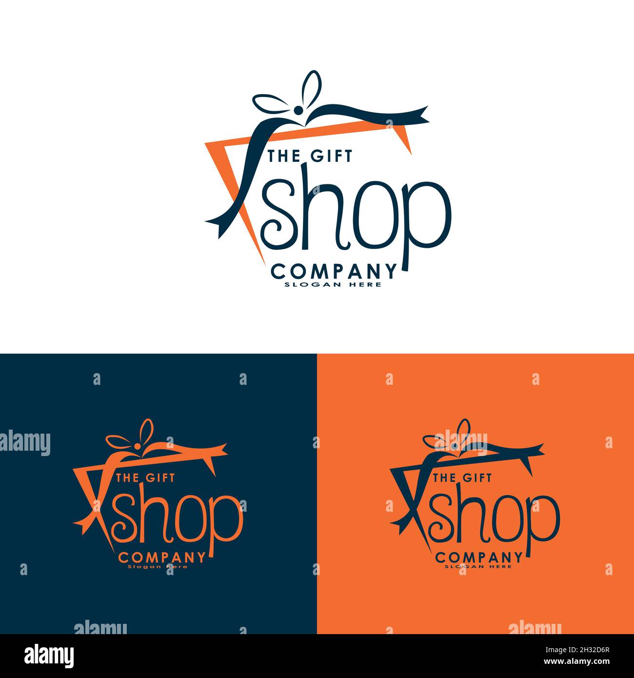 Line flat gift box tape logo design Stock Vector