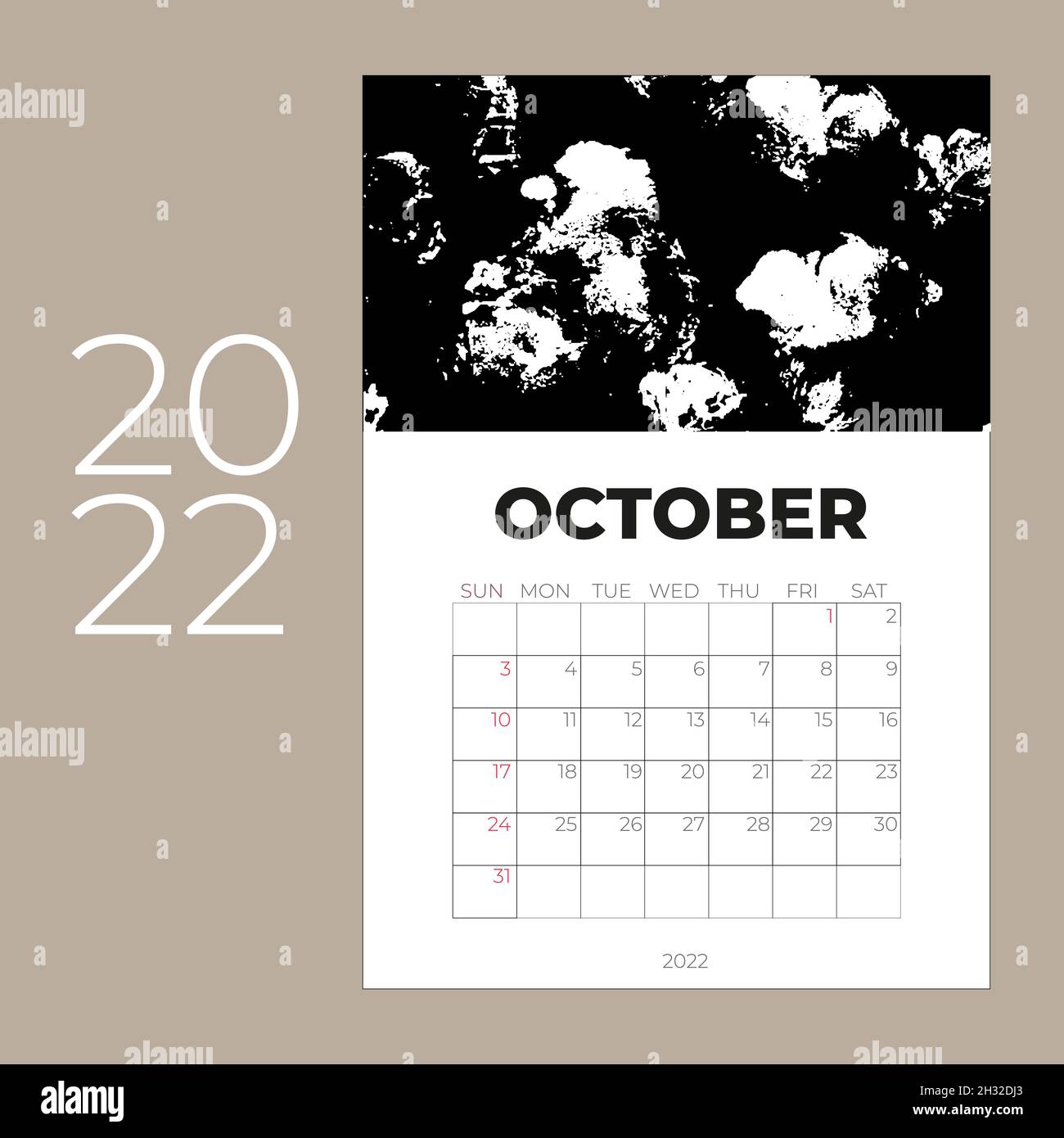 Design template for the calendar for 2022, October.  Stock Vector