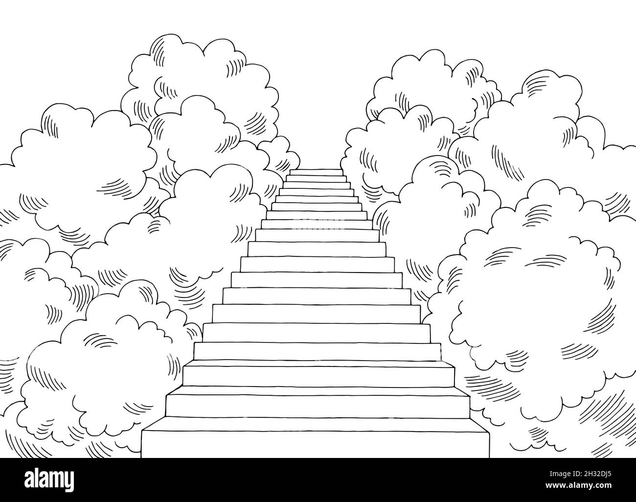 Stairway to Heaven graphic black white landscape sketch illustration vector Stock Vector