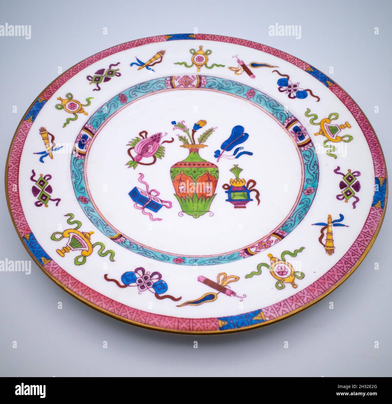 Antique 19th Century English Ironstone Plate in the Vase and Symbol Pattern. Mason's or Ashworth