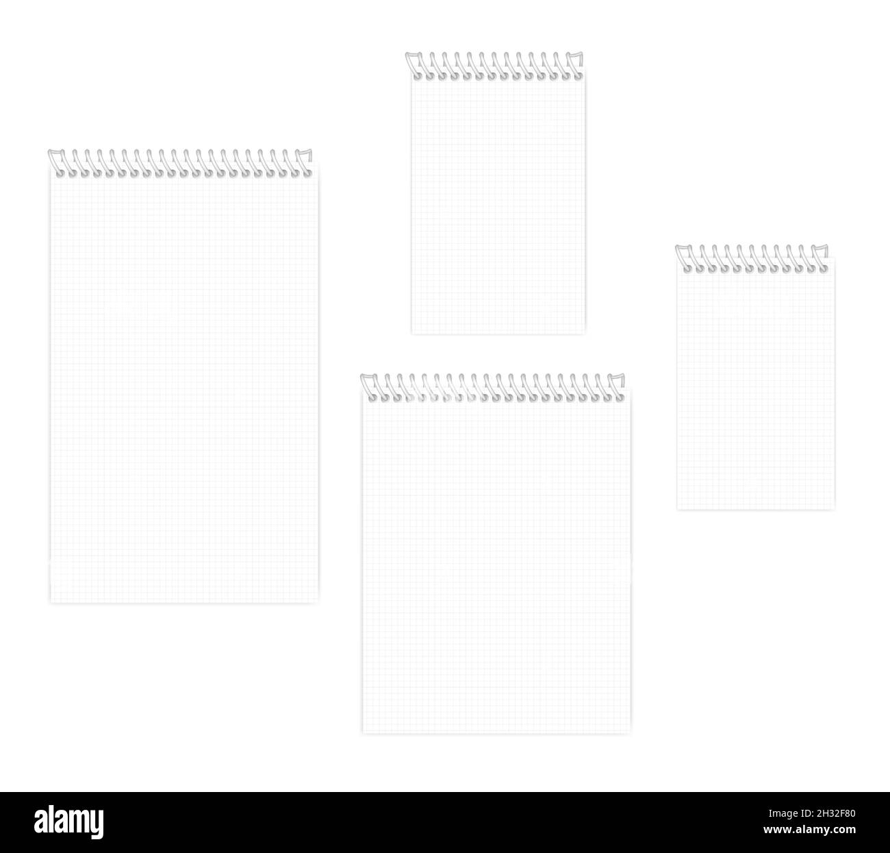 Grid lined wire bound note books. Set of US paper formats. Vector mock