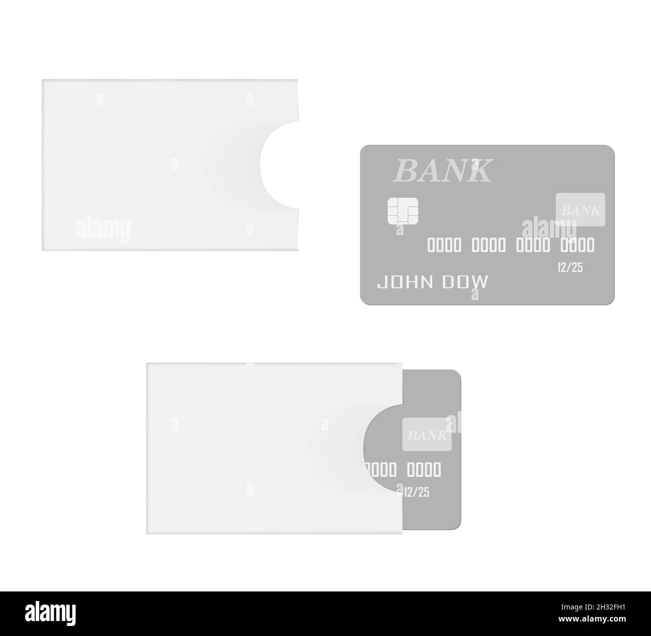 Bank chip credit card with card sleeve holder isolated on white