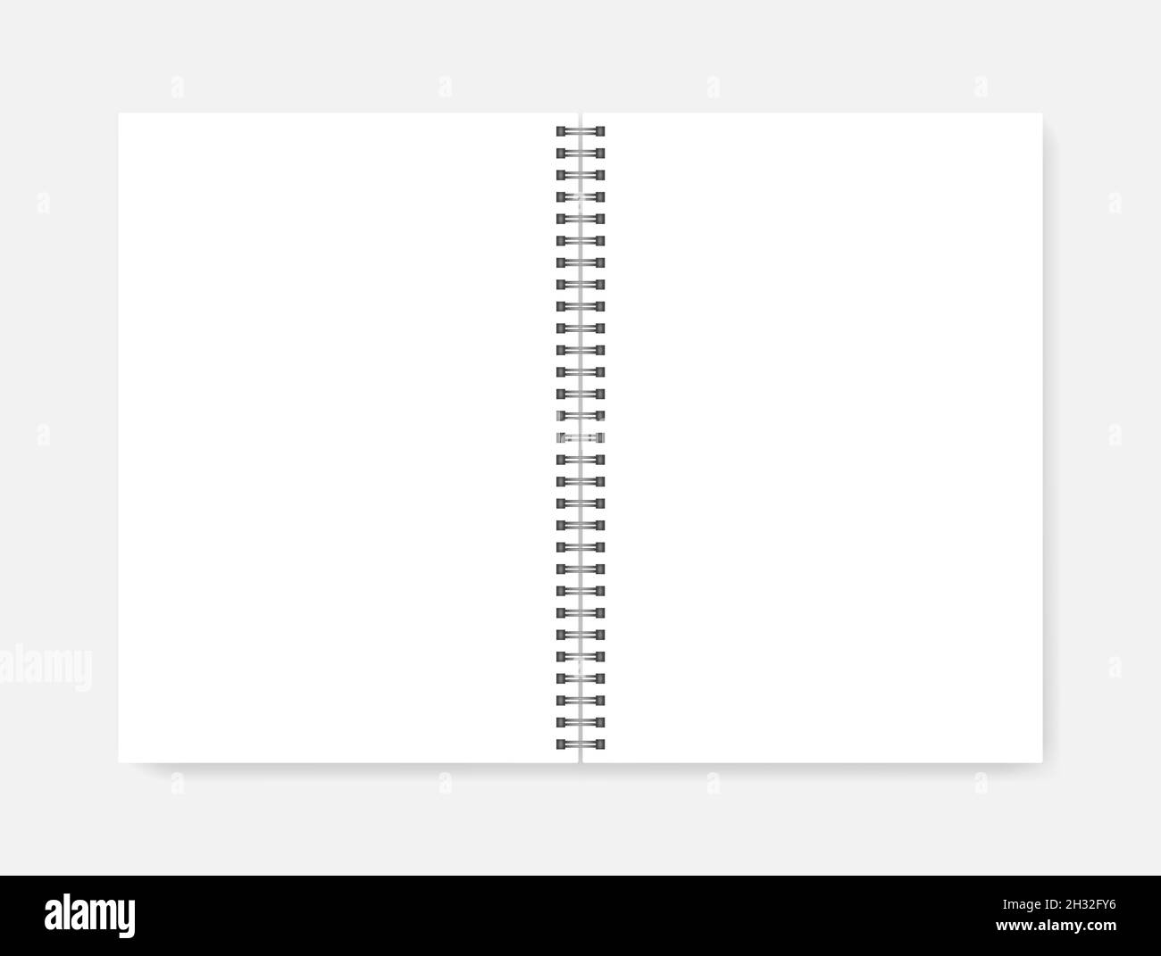 Open spiral blank notebook, realistic mockup. Wire bound empty white unfolded A4 notepad, vector template Stock Vector
