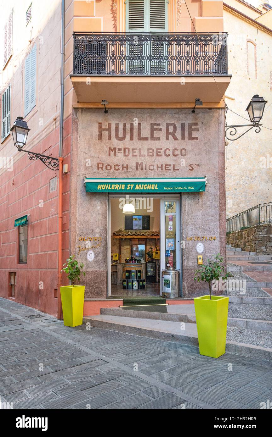 The Huilerie Saint-Michel is a famous mill producing olive oils seasoned by Michelin-starred French chefs, Menton, France Stock Photo