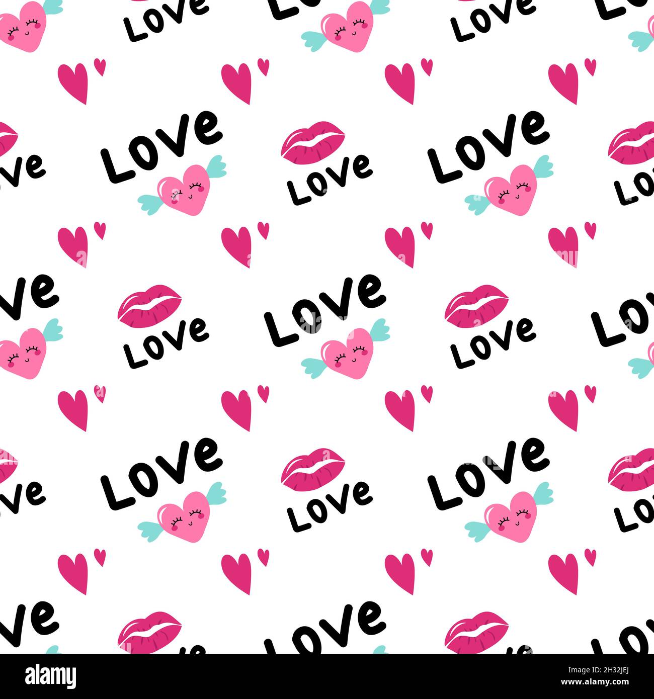 Seamless pattern with hearts balloon, lips and word love. Holiday  decoration, valentine day print, wedding, gift wrapping paper, textiles and  holiday design 4213851 Vector Art at Vecteezy