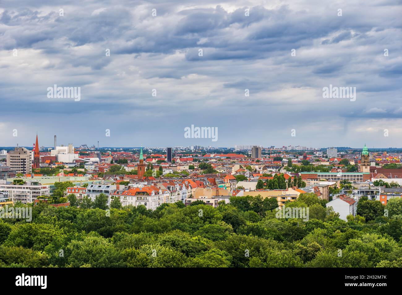 View above city of Berlin in Germany, cityscape with Tiergarten park. Stock Photo