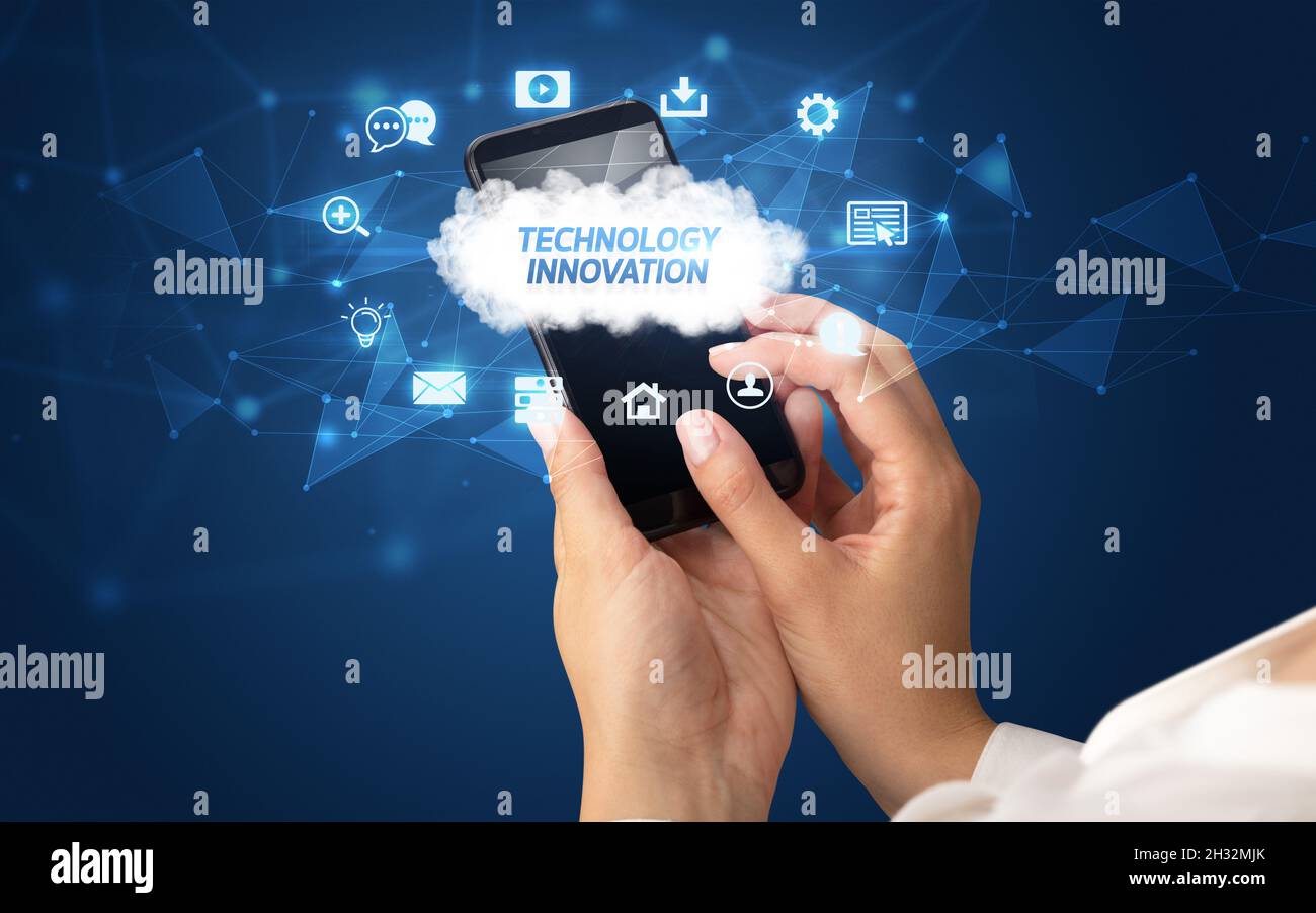 Hand using smartphone with cloud technology concept Stock Photo - Alamy